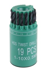 (obrázek pro) Sada HSS vrtáků 1-10mm (po 0.5mm) 19ks válec-plast