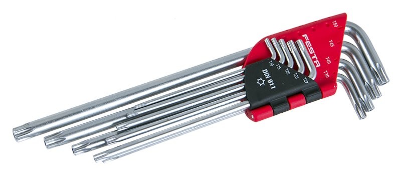 (obrázek pro) Sada L klíčů torx FESTA CrV prodloužené T10-T50 9ks
