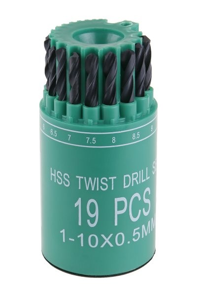 (obrázek pro) Sada HSS vrtáků 1-10mm (po 0.5mm) 19ks válec-plast
