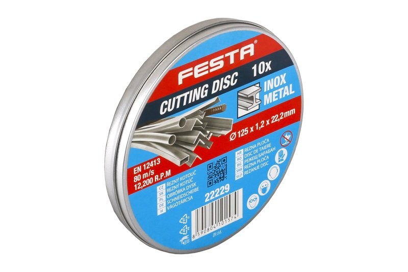 (obrázek pro) Kotouč řezný FESTA na kov 125x1.2x22.2mm plechový box 10ks
